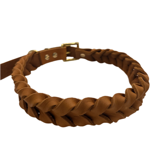 Fettleder Lederhalsband geflochten Cognac ' SUNNY '