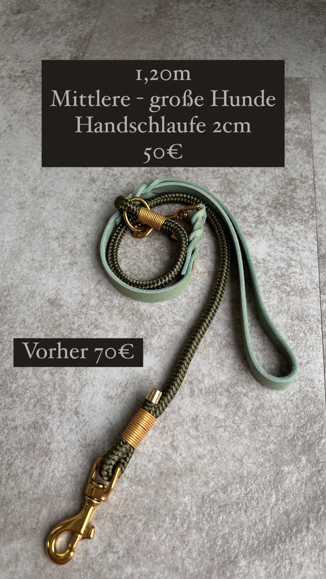 Mix & Match, Leder Tau Leine Mint/Olive/Gold für mittlere- große Hunde 1,20m